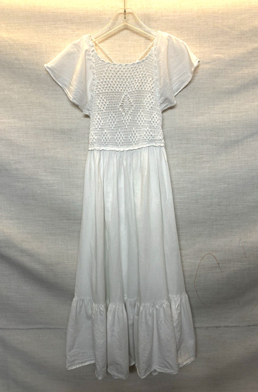 Zara Maxi Dress Small White Aline Long Cotton Crochet Boho Open Back - Picture 1 of 6